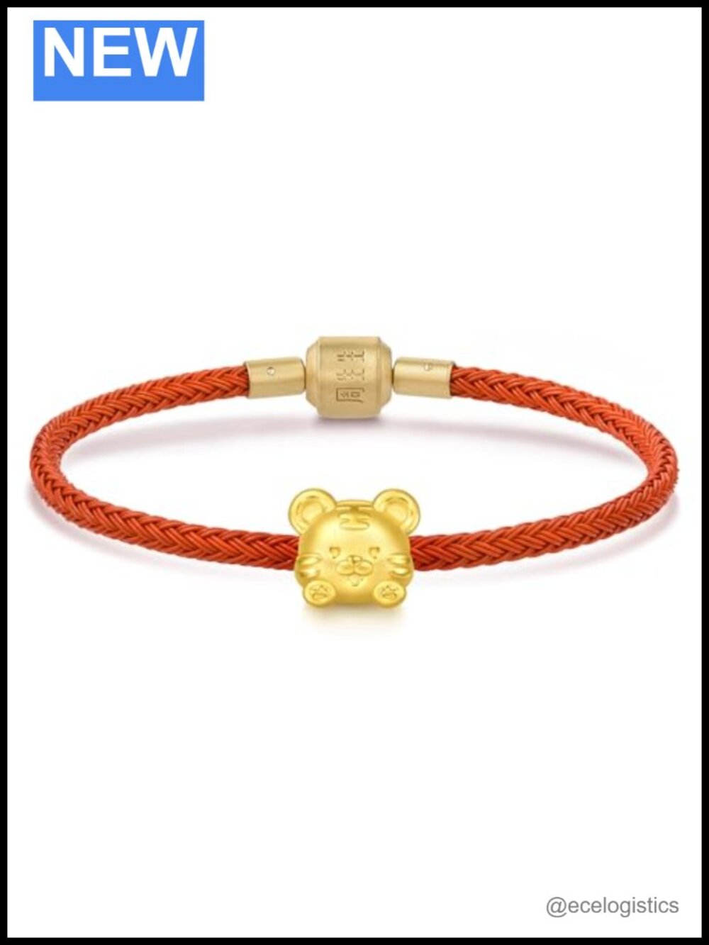 999 24K Gold Chinese Zodiac Tiger Charm Bracelet 17cm Unisex